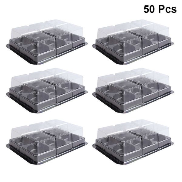 50pcs 6 Cavités Mochi Conteneurs Plateau En Plastique Mooncake avec Couvercle Transparent Boîte D'emballage Alimentaire Y0712