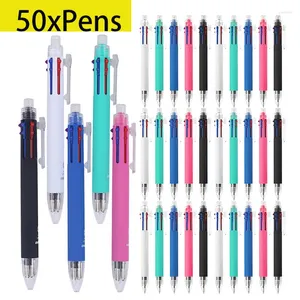50pcs 6 en 1 stylo à bille multicolore incluent 5 couleurs à crayon automatique Ball Eraser pour marquer la fourniture d'écriture d'écriture