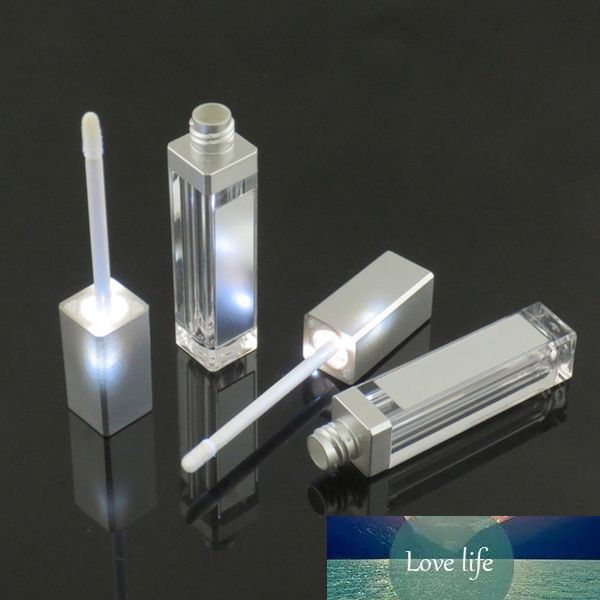 50 Uds 7ML LED luz plata cosmético lápiz labial contenedor herramienta de maquillaje plástico cuadrado corrector botella brillo de labios tubo con espejo