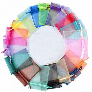 50pcs 7x9cm Organza Sac Bijoux Tulle Cordon Sac De Noce Decorati Faveurs Bijoux Emballage Pochettes D'affichage I24p #