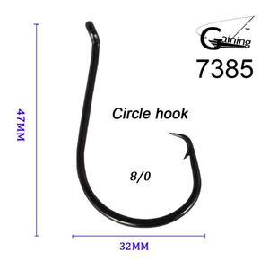 50pcs 8 0 acier inoxydable à haute teneur en carbone affûté chimiquement poulpe cercle océan hameçons de pêche 7385 poisson Hook2442