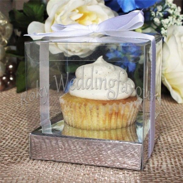 Boîtes à cupcakes carrées et transparentes en PVC, 50 pièces, 9x9x9cm, support pour faveurs de mariage, emballage de cupcakes en PVC, boîtes à bonbons de fête, livraison gratuite