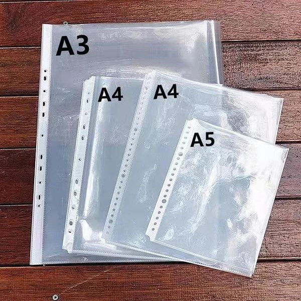 50pcs A3A4A5 feuille dossier sacs en plastique Transparent perforé poche papier de classement feuilles mobiles cahier Documents protecteur organisateur 240329