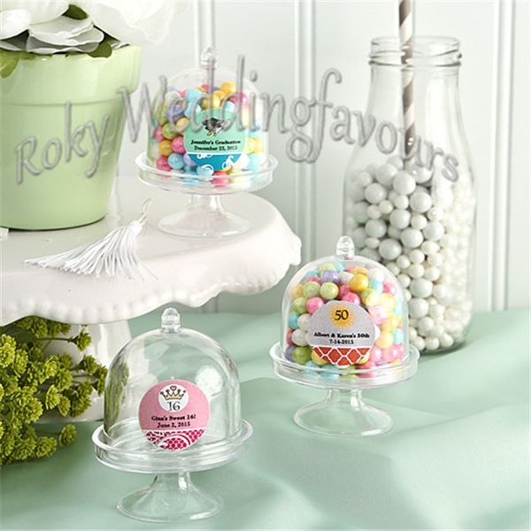 LIVRAISON GRATUITE 50 PCS Acrylique Clair Mini gâteau Stand Faveurs De Mariage Cadeaux De Fête Anniversaire Faveurs Titulaires Bonbons Boîtes Décoration De Fête Cadeaux