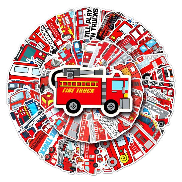 Autocollants de camion de pompiers de toutes sortes, étiquette de dessin animé pour enfants, jouet Graffiti, coque de téléphone mixte, bagages, décalcomanie étanche, DIY bricolage, 50 pièces