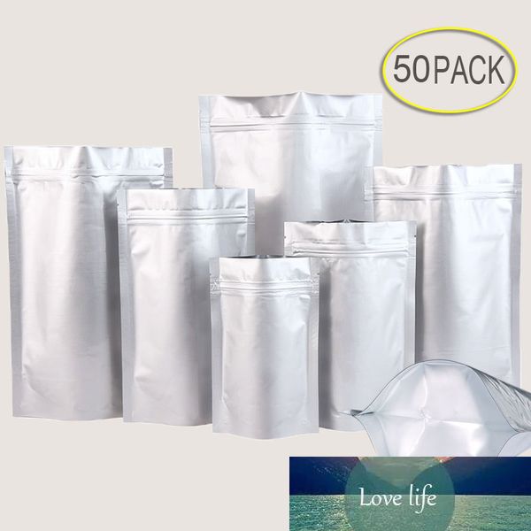 50pcs sachets en aluminium thermoscellés Stand Up Valve Zipper Plastic Retail Packaging Tea Bag Storage Retail Eviter la lumière