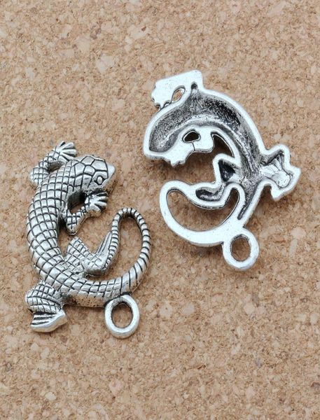 50 Uds. Colgantes de dijes de animales lagarto de aleación de Zinc y plata antigua para hacer joyas, pulsera, collar, hallazgos 27X31mm A1294163397