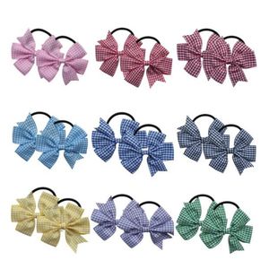 Hair Bows Alligator Clips Elastische haarbanden Gingham Plaid Ribbon Stripe Bowknot Pinwheel Gekleed Haarspelden Bobbles Bobbles Ties Bloem voor Baby Girl Women HD3355