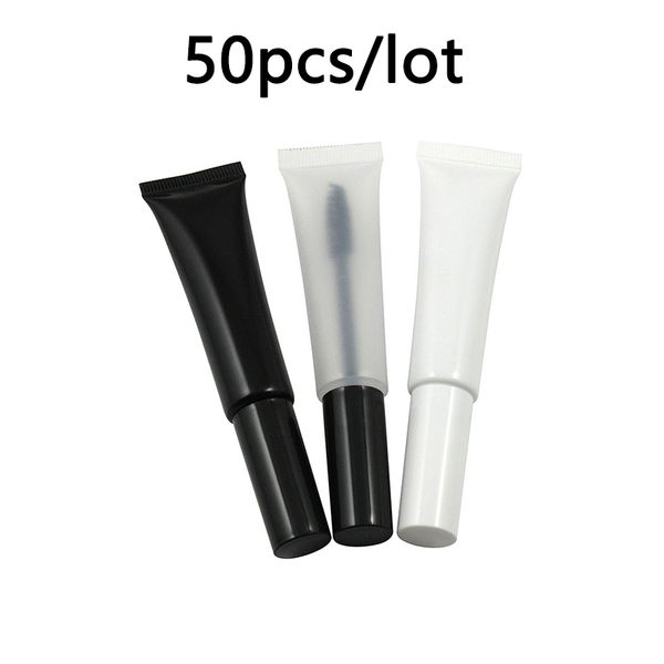 50 unids/bolsa 15ml tubo de rímel vacío varita crema de pestañas tubo suave maquillaje exprimidor contenedor de rímel blanco y negro