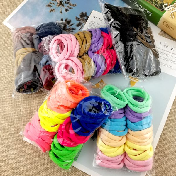 50 unids/bolsa de goma grande de Color sólido para niñas, coleta, tocado de goma, bandas elásticas para el cabello, accesorios para el cabello coreanos para niñas, adornos