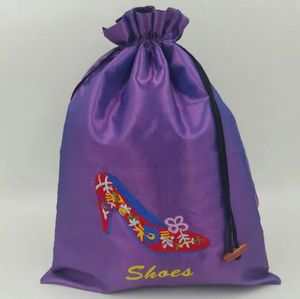 50 Uds. Bolsas grandes con bordado de tacones altos para zapatos, bolsas para almacenamiento de zapatos de viaje, bolsas portátiles con cordón de seda china para mujer, bolsas para el polvo con forro