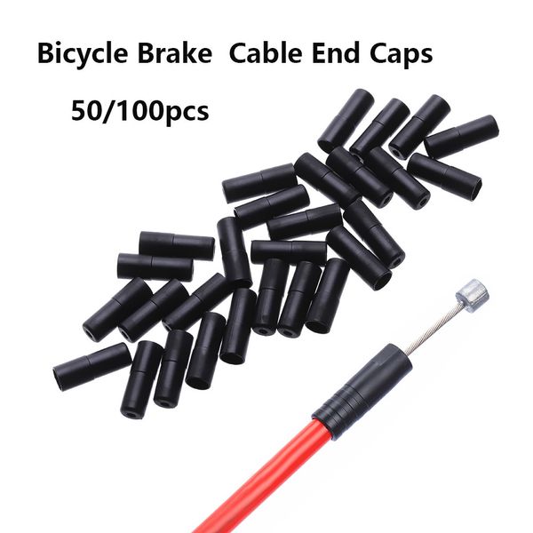 50 Uds. De tapas de Cable de cambio/freno de bicicleta de plástico negro, puntas de extremo exterior de freno, piezas de repuesto para ciclismo, accesorio para bicicleta MTB