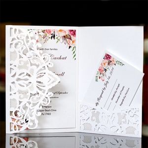 50 stcs Blue White Elegant Laser Cut Wedding Uitnodiging Begroet Business met RSVP Card Party Decoration 220711