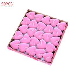 50pcs / boîte bougies chauffe-plat coeur d'amour bougie sans fumée cadeau de proposition de Saint-Valentin 210310