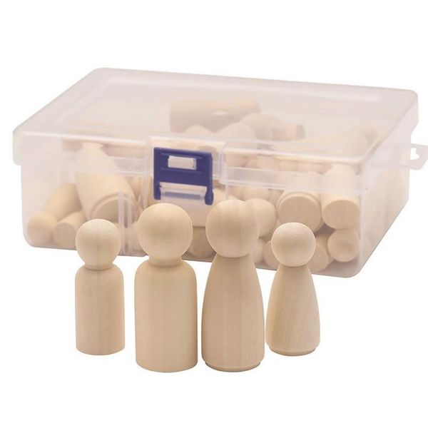 50pcs Box Mix Taille 33 mm 43 mm 53 mm 65 mm poupée en bois Diy Enfants peignant des perles de bois lâches garçons filles graffiti toys237f