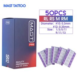 50 unids/caja tamaño mixto RL/RS/RM/M mástil esterilizado tatuaje PRO cartucho agujas permanentes para máquina de tatuaje suministro 0,3mm/0,35mm 240102