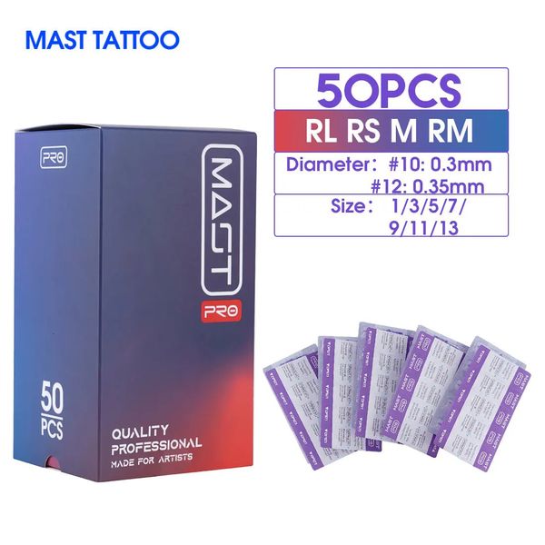 50 pièces/boîte taille mixte RL/RS/RM/M mât stérilisé tatouage PRO cartouche aiguilles permanentes pour Machine à tatouer approvisionnement 0.3mm/0.35mm 240102