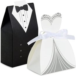 50 -stcs bruid jurk en bruidegom tuxedo trouwfeestje gunstboxen voor bruidsbruindecoraties