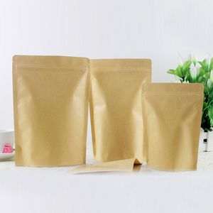 50 Uds. Bolsas de papel kraft marrón para regalos/dulces/té/comida/boda sin ventana bolsas kraft con cremallera artesanías bolsa de embalaje Display