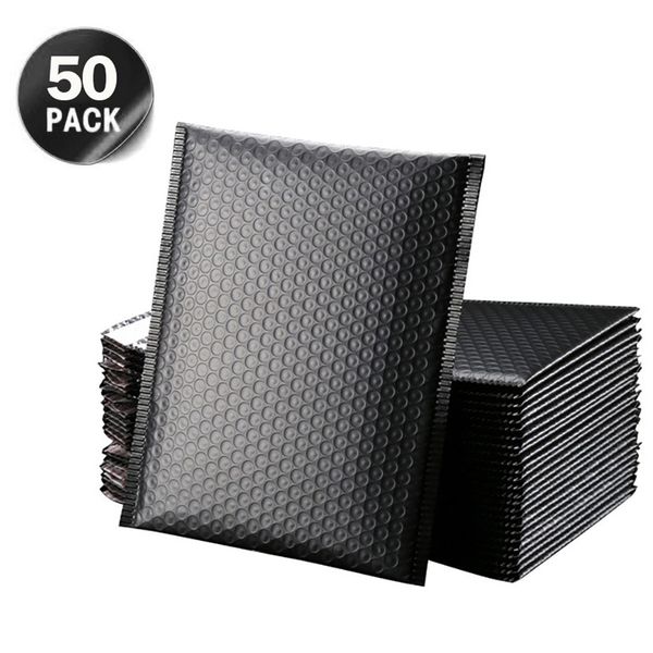 50pcs enveloppe à bulles auto-scellante feuille noire enveloppe à bulles pour emballage cadeau doublé Poly Mailer sac de mariage enveloppes postales