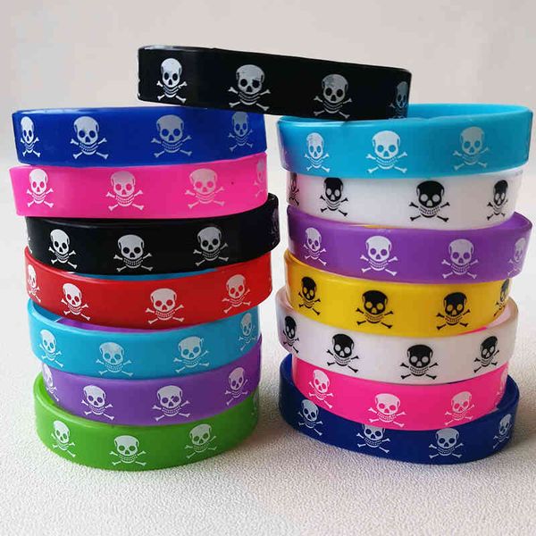 Lote de 50 Uds. De pulseras deportivas de silicona a la moda con calavera, pulsera de goma con esqueleto luminoso, pulsera para brazo y mano para mujer y hombre, joyería