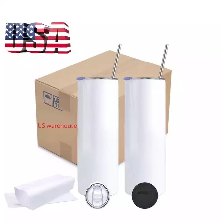 50pcs Carton 20oz Sublimation Straight Blanks Tumblers Slim Stainless Steel Insulted Water Bottle Coffee Tea Mugs DIY Personized Gifts sxaug04
