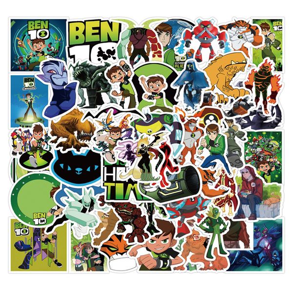 50 Uds. Pegatinas de dibujos animados de anime Ben 10 Ben Tennyson Graffiti niños juguete monopatín coche motocicleta pegatina bicicleta calcomanías al por mayor