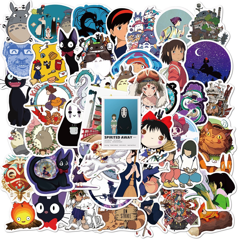50pcs Cartoon Anime Stickers Totoro Spiritered Away Princess Mononoke Ghibli Hayao Miyazaki Astomytic Student Stationery Sticker