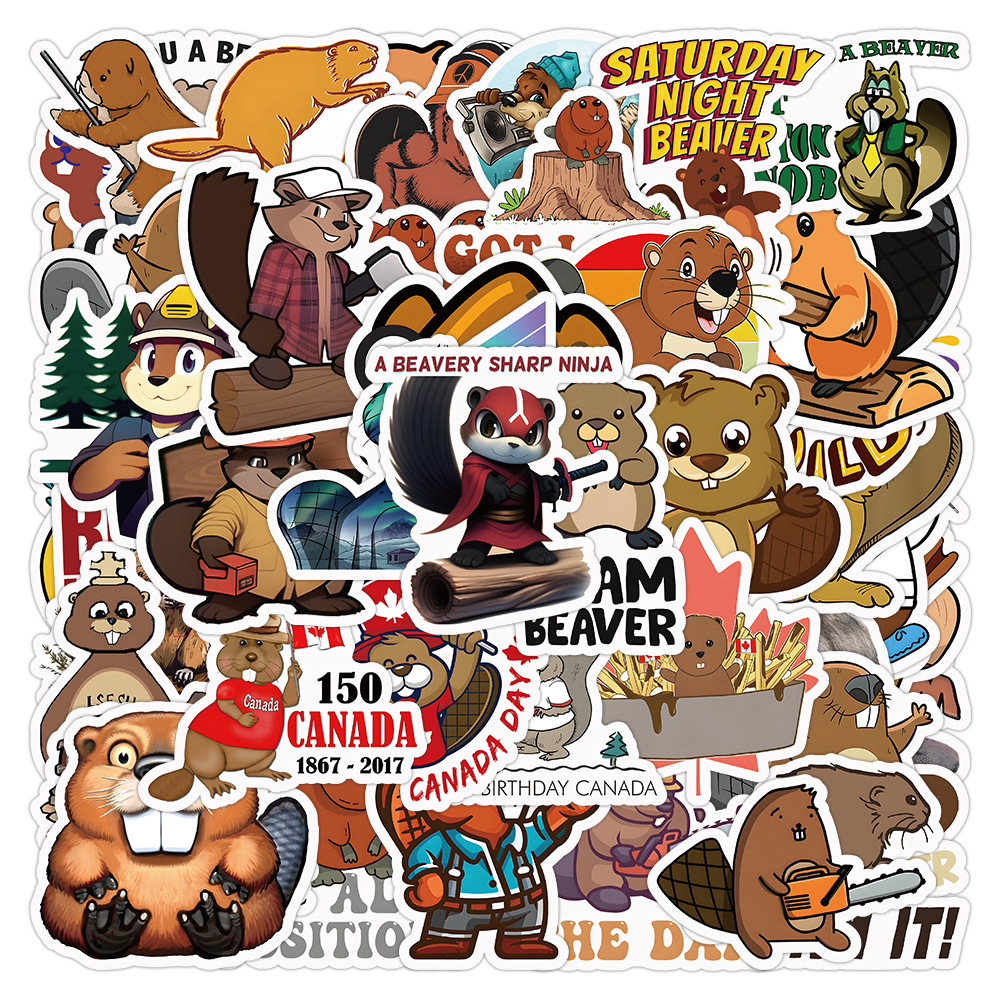 50Pcs Cartoon Little Beaver Stickers Cute Beaver Graffiti Stickers for DIY Luggage Laptop Skateboard Motorcycle Bicycle Stickers