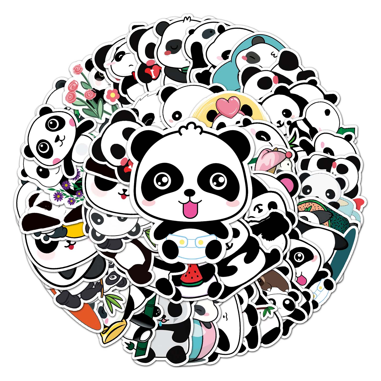 50pcs cartoon panda creative graffiti waterproof sticker PVC diary skateboard diy car decoration