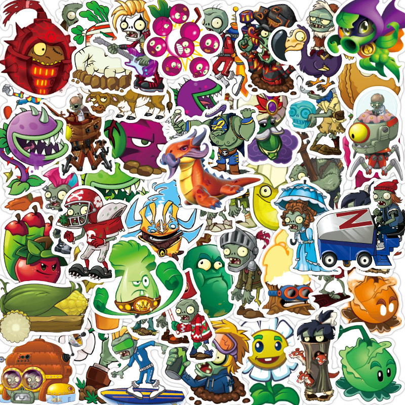 50Pcs Cartoon Plants Vs Zombie stickers Game PVZ Sticker DIY Laptop Luggage Skateboard Graffiti Decals Fun for Kid Toys Gift