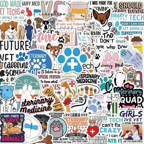 Autocollants vétérinaires de dessin animé, étiquette Graffiti pour animaux de compagnie, hôpital, vétérinaire, pour bricolage, bagages, ordinateur portable, Skateboard, moto, vélo, 50 pièces