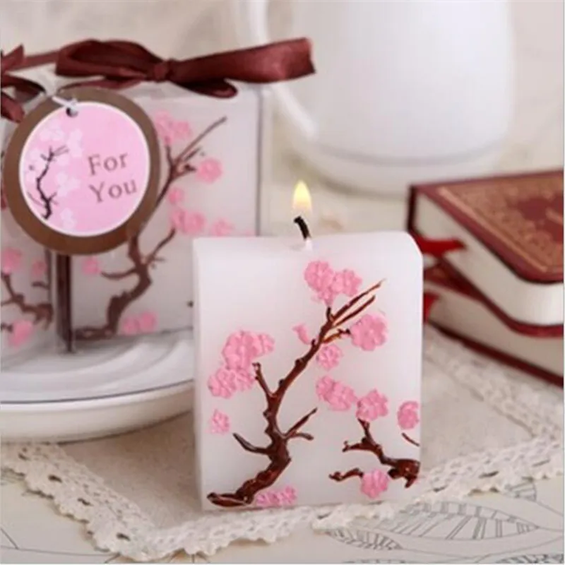 Gratis frakt 50st Cherry Blossom Candle Favors Bridal Shower Wedding Giveaways årsdag Souvenirer Party Gifts