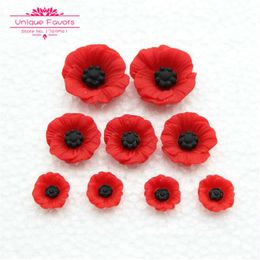 50pcs Chic Résine Poppy Fleur Cabochon Dos Plat Artificielle Fleur Rouge Perles Miniature Poppy Fleur Bijoux Accessoire Décor À La Maison 210318