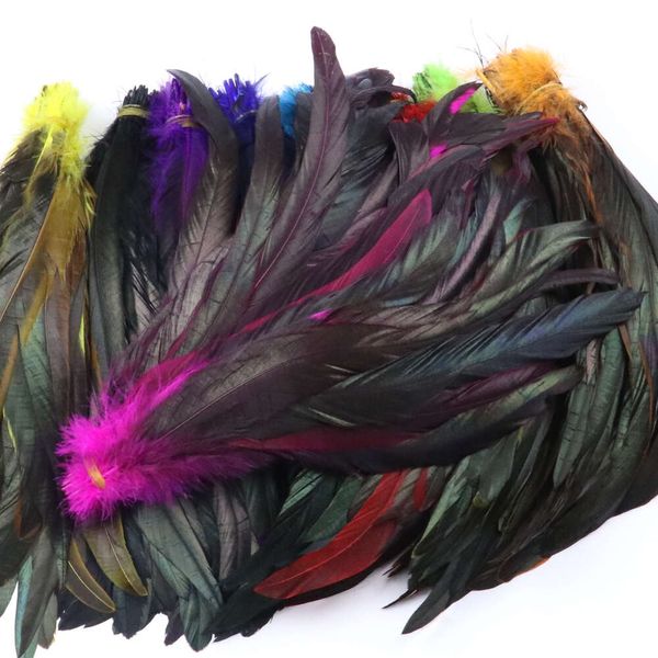 50 Uds plumas de gallo de pollo atadas para materiales artesanales DIY pluma de faisán negro Natural decoración de boda de Carnaval 25-30cm