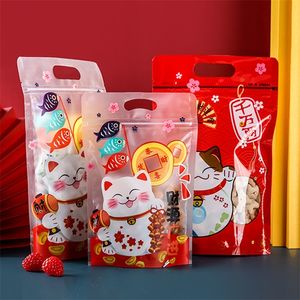 Sac porte-bonheur en forme de chat porte-bonheur de l'année chinoise, 50 pièces, emballage de Nougat croustillant à neige, à fermeture automatique, pour biscuits, cuisson de collations, 220420