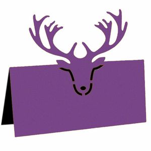 50pcs Christmas Deer Animal Nom des cartes de place Laser Nom de la dentelle Cut Message Carte Pilation Card Selon Partage de mariage Faveur de table DÉCOR