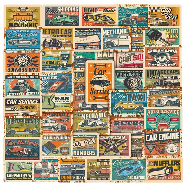 50 Uds pegatinas clásicas de coche vintage para adolescentes adultos hombres vinilo impermeable decorativo coche viejo KL003-552