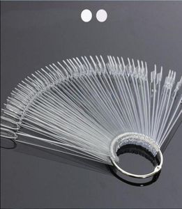 50 -stcs heldere natuurlijke ventilatorvormige valse nageltips Poolse uv gel sticker decoratie display stick gel salon tool nep nail art tips4471957