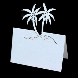 50pcs Coconut Tree Laser Cut Nom de table CARTES PLACES DIY NOM DE LACE MESSAGE CARDE CARDE CARDE MARIAGE POUR DÉCOR