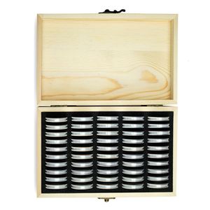 Boîtier de porte-monnaie de 50pcs avec boîte de rangement en bois capsules rondes organisateur d'affichage commémoratif 240327