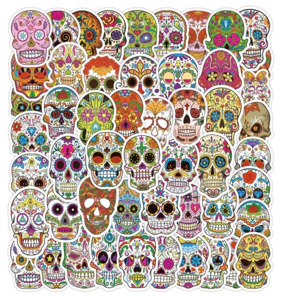 50pcs Colorful Skull Skeleton Graffiti Stickers Pack pour DIY Water Bottle Skateboard Motorcycle de voyage Bangage Guitare Guitare Autochtone Water9182495