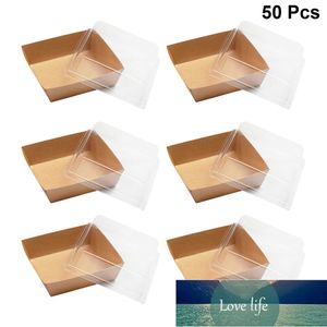 50pcs Cup Cake Boxes y caja de embalaje para galletas Tapa transparente Cajas de papel Kraft a prueba de grasa Contenedores de sándwich para Home Cafe Precio de fábrica diseño experto Calidad