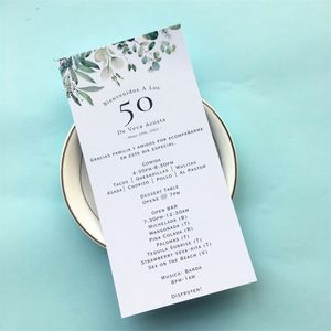 50 pcs Fleur Personnalisée Belle Carte De Menu Rectagnle Forme Papier Cartes D'invitation Blanc Peal Dentelle Personnaliser L'impression 220707