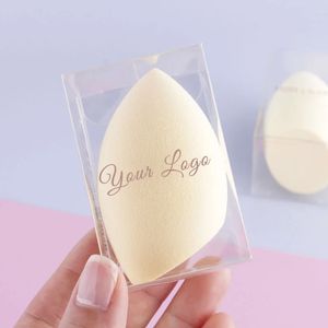 50 stcs aangepaste groothandel latex gratis veganistische schoonheid spons blender poeder vloeistof crème privé label Clear Cup Makeup Sponge 240329