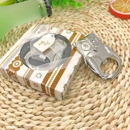 50 -stcs Verjaardagsfeest Decoratie Leveringen Leuke Baby Owl Design Silver Bottle Opener in Gift Box Wedding Gunsten