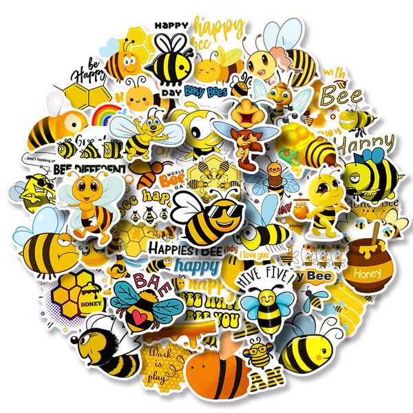 50pcs mignon abeille animaux autocollants pour enfants adolescents vinyle autocollant étanche pour ordinateur portable pare-chocs planche à roulettes bouteilles d'eau ordinateur téléphone BP-168