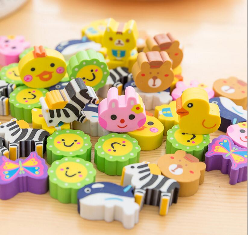 50pcs Cute Fruit Animal Shaped Candy Machine Eraser Mini Rubber Kawaii Students Stationery Kids Gift School Office Correction Supplies