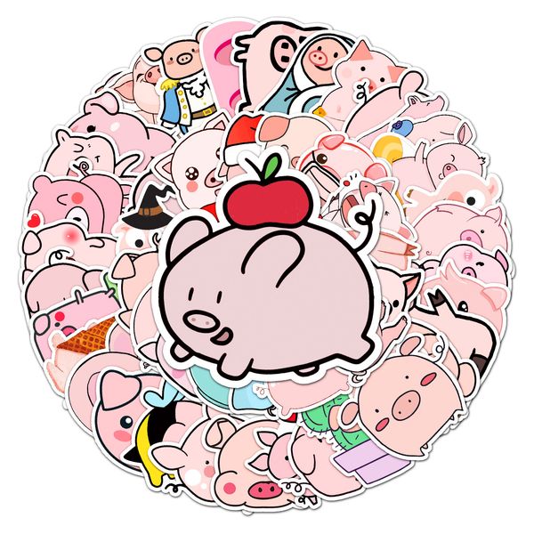 50pcs mignon cochon dessin animé animal créatif graffiti bouteille d'eau décoration PVC coque de téléphone ordinateur portable autocollant étanche