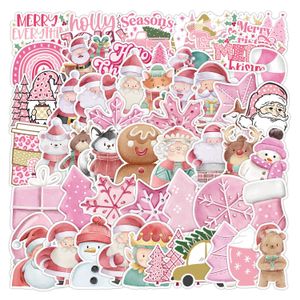 50 -stks schattige roze kerstman Claus kerstcartoonstickers laptop telefoon snowboard bagage -koelkast diy jeugd speelgoed sticker sticker sticker sticker sticker